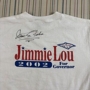 Vintage Jimmie Lou For Governor Shirt Mens Large White Arkansas Signed 2002 EC